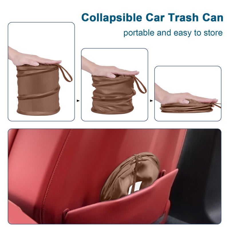 Kincown Car Trash Can  2 Packs Mini Collapsible Car Trash Bin for Front Back Seat  Pop up Car Garbage Can  Portable Car Trash Bag Hanging for Vehicle SUV Rv Truck Accessories Interior  Brown - Image 2